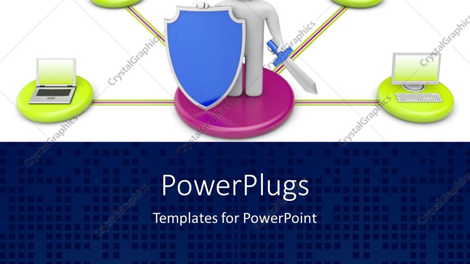 Featuring Data Protection Depiction with 3D Man Holding Sword and Blue Shield