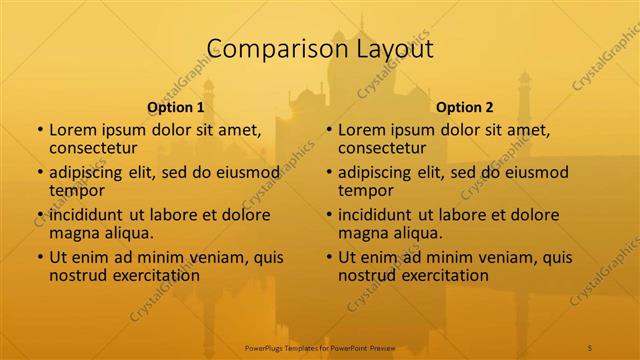 Comparison presentation slide layout