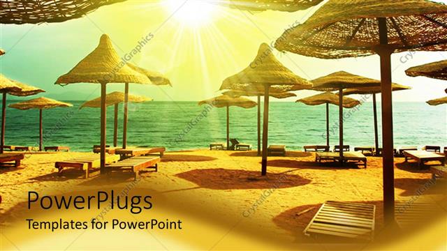  Presentation with umbrella - Day light view of lots of umbrella tents on a beach