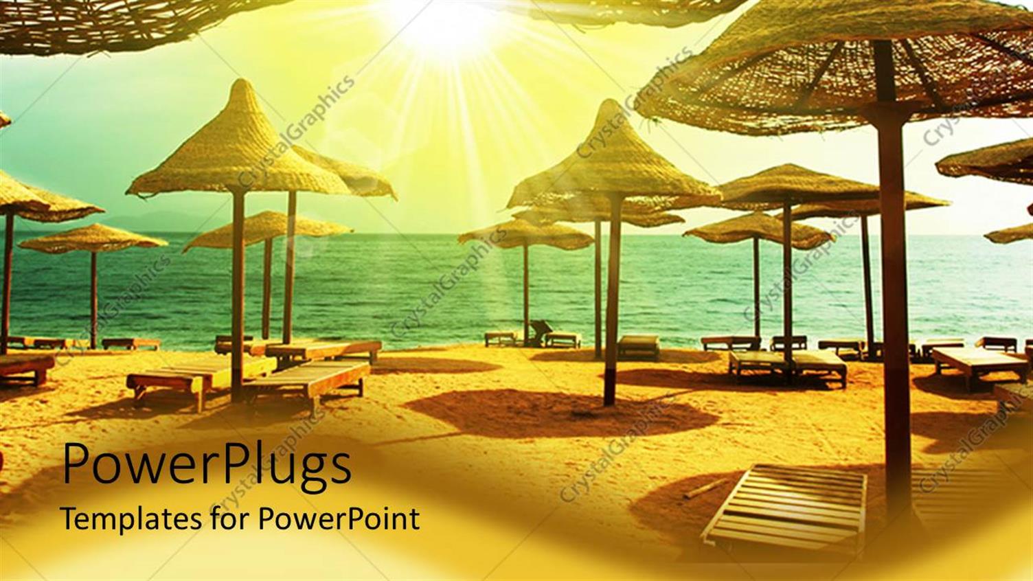 Featuring Day Light View of Lots of Umbrella Tents on a Beach