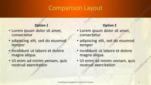 Comparison presentation slide layout