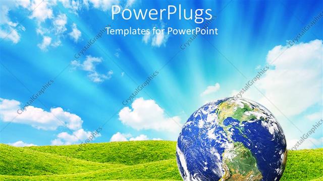  Presentation with world - Daylight depiction of the world or earth globe on green grass