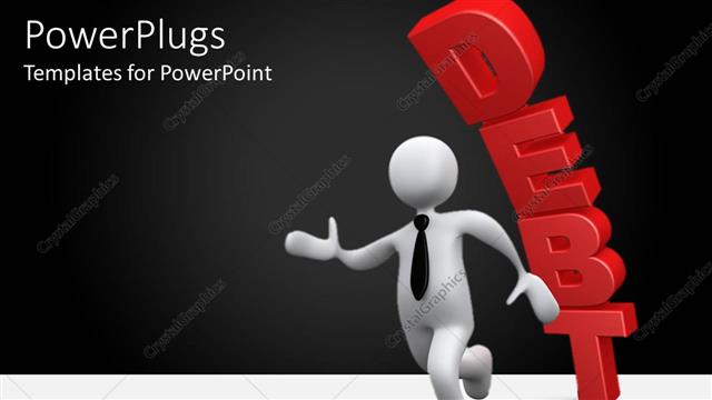  Presentation with tie - Debt metaphor with man in tie running from the red word debt