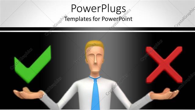  Presentation with decision making - Decision making metaphor with business man holding green check mark and red X