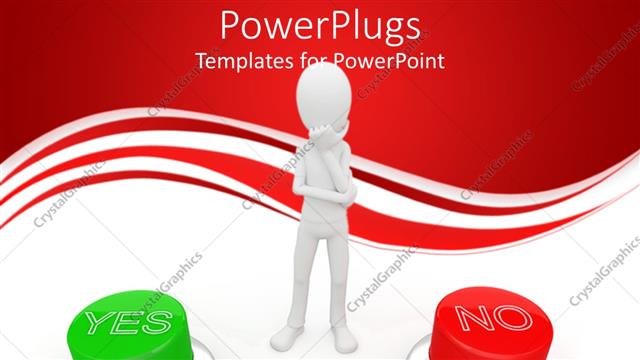  Presentation with decision making - Decision making metaphor with white 3D man thinking about green yes and red no buttons