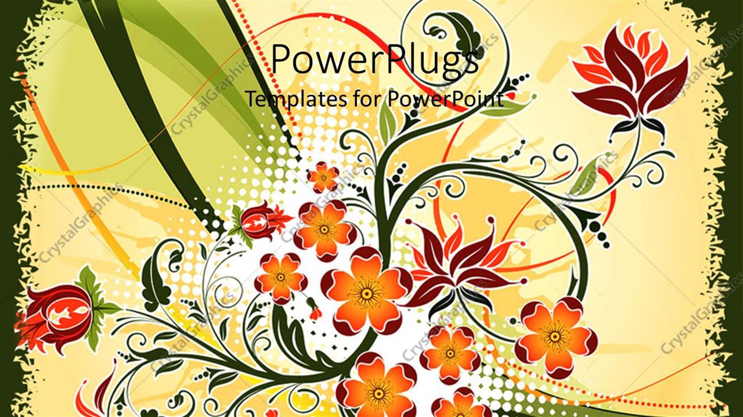 Featuring Decorative Orange and Red Flowers on Abstract Wave Background