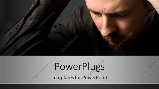  Presentation with black man - Dejected man has head in hands over black background