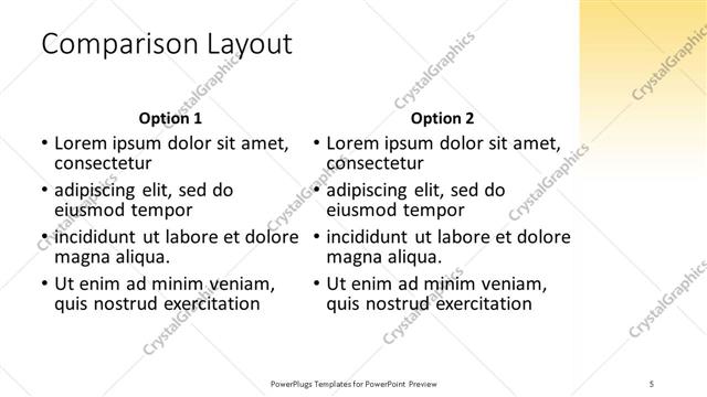 Comparison presentation slide layout