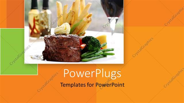 Presentation with tenderloin - A delicious served meal of steak, chips and vegetables