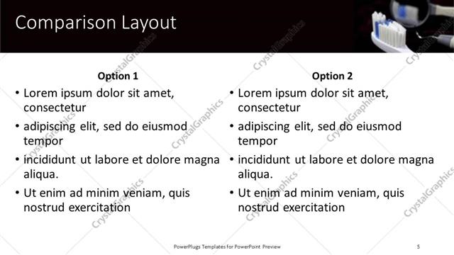 Comparison presentation slide layout