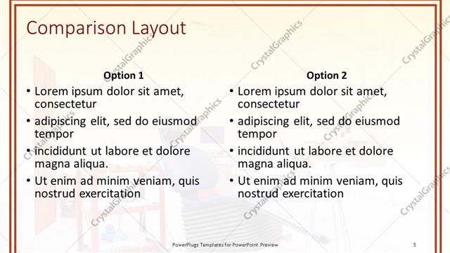Comparison presentation slide layout