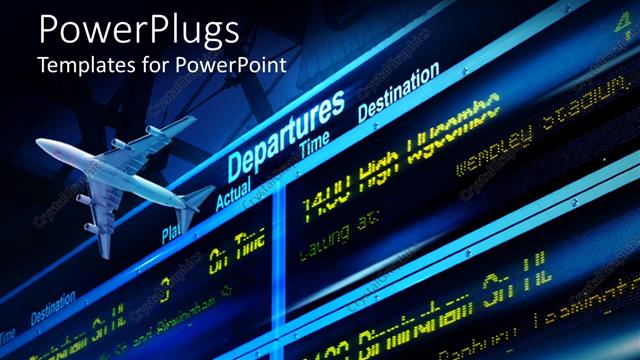  Presentation with departure board - The departure of an airplane with information board in the background