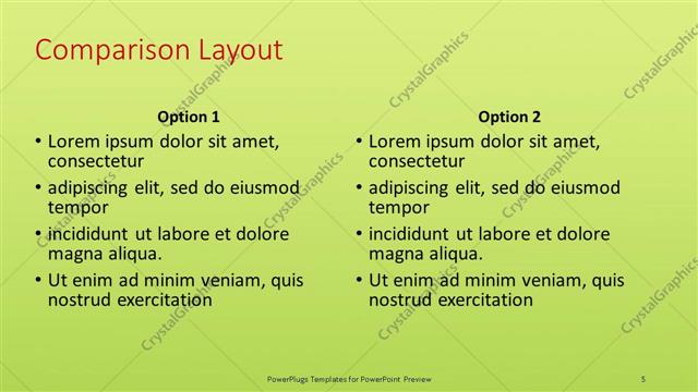 Comparison presentation slide layout