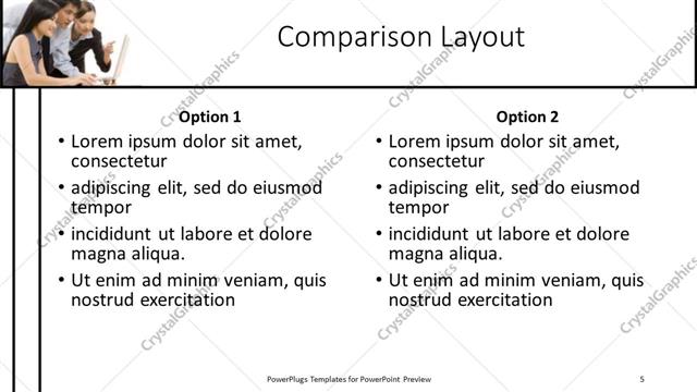 Comparison presentation slide layout