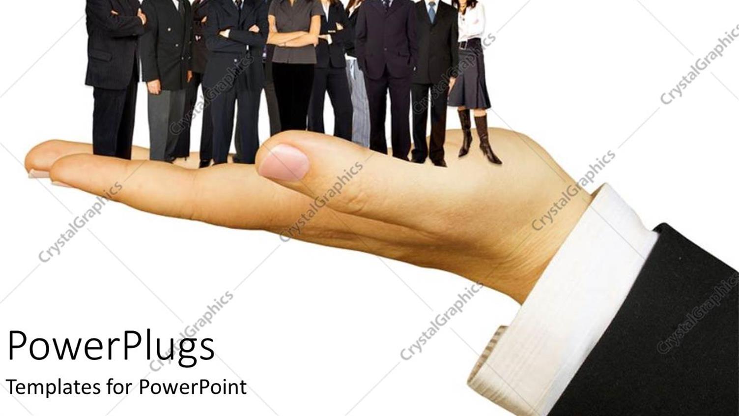 Featuring Depiction of an Adult Hand with Lots of Business Workers