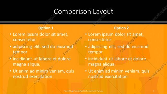 Comparison presentation slide layout