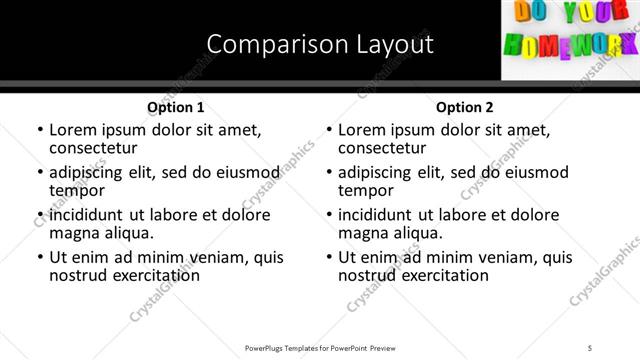 Comparison presentation slide layout