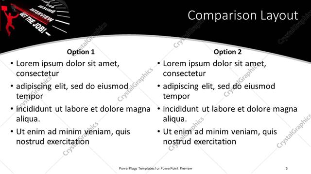 Comparison presentation slide layout