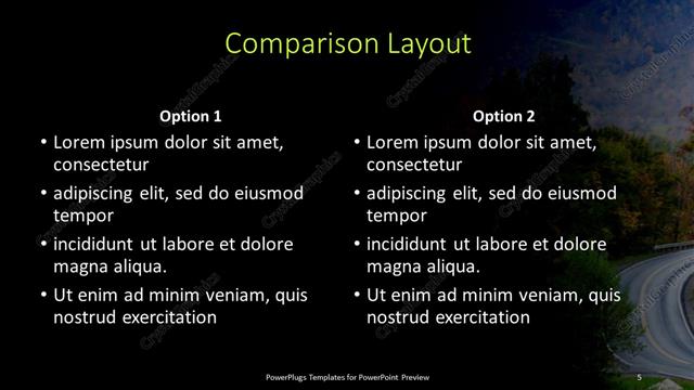 Comparison presentation slide layout