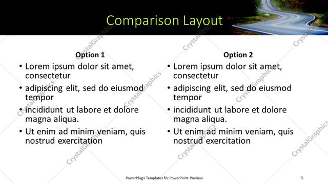 Comparison presentation slide layout
