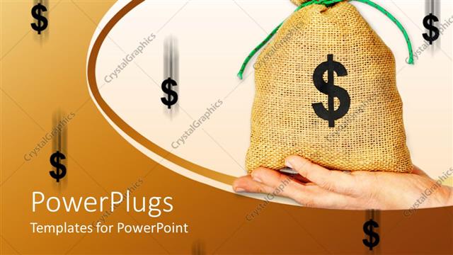  Presentation with dollar signs - A depiction of bag full of dollars along with dollar signs int he background