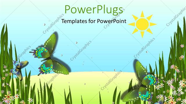  Presentation with butterflies - Depiction of beautiful butterflies in flower garden with sunset overhead?