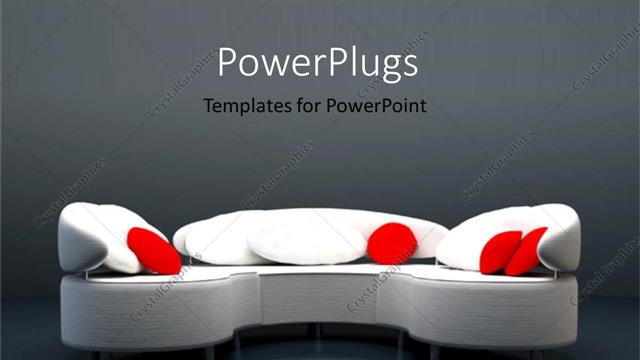  Presentation with furniture - A depiction of a big sofa with red and white pillows on it