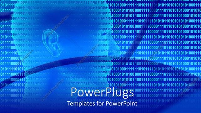  Presentation with binary blue - Depiction of a blue human head with binary code around it