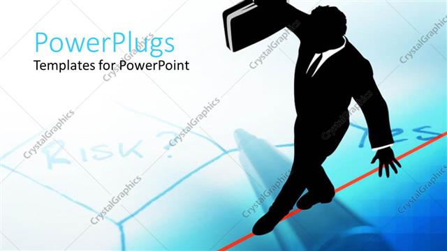  Presentation with risk - Depiction of a business man with a brief case walking on a rope