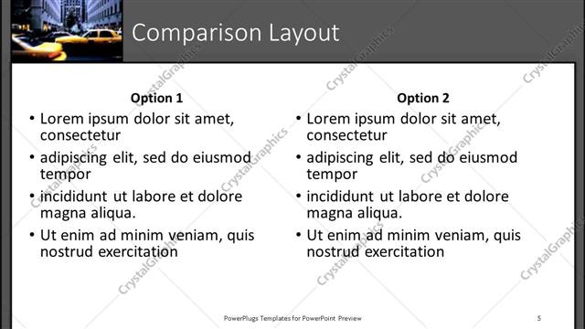 Comparison presentation slide layout