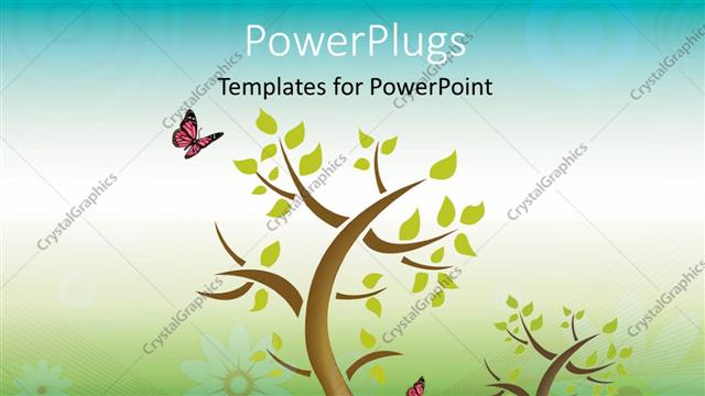  Presentation with butterfly - Depiction of butterfly perching on green leaves of tree