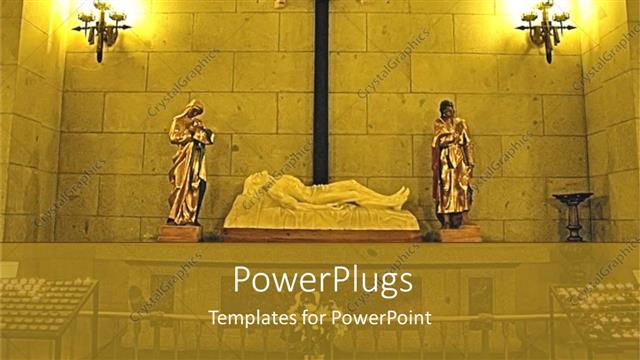  Presentation with lamps - Depiction of Christian cathedral with statues, cross and lamps