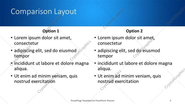 Comparison presentation slide layout