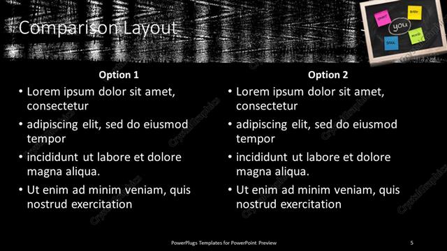 Comparison presentation slide layout