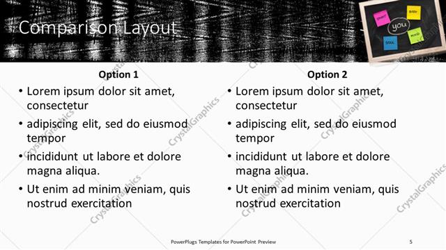 Comparison presentation slide layout