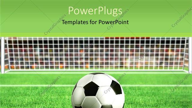  Presentation with net - Depiction of a football on grass in front of a net