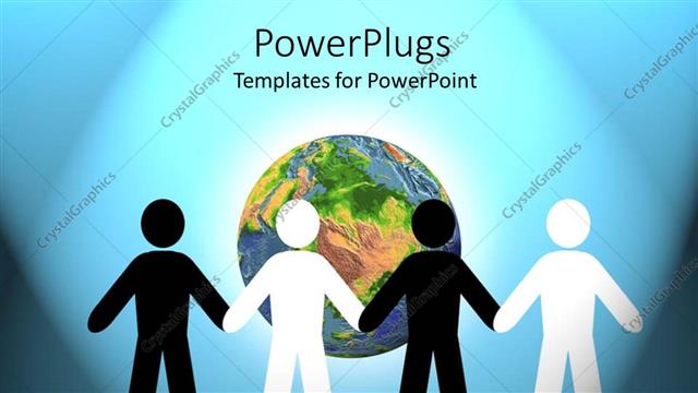  Presentation with world peace - Depiction of four back and white human figures holding hands