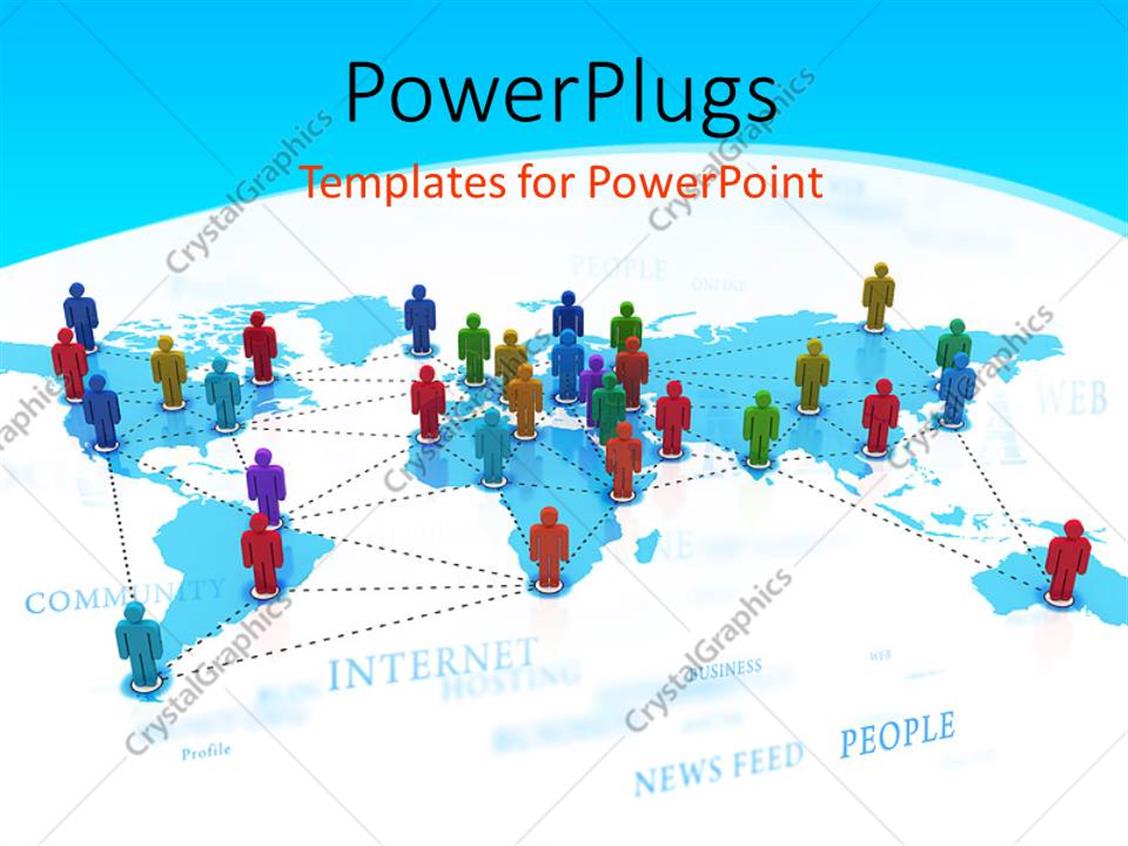 PowerPoint Template: Depiction of global networking with colored people ...