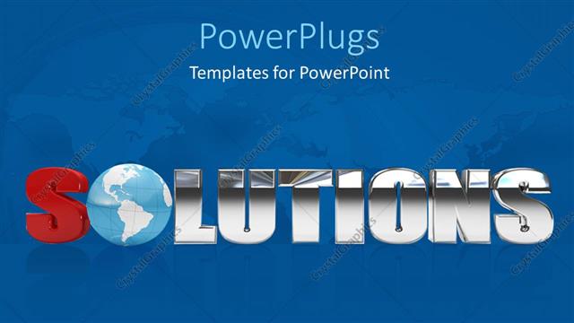  Presentation with solutions business - Depiction of global solutions with word SOLUTIONS over world map
