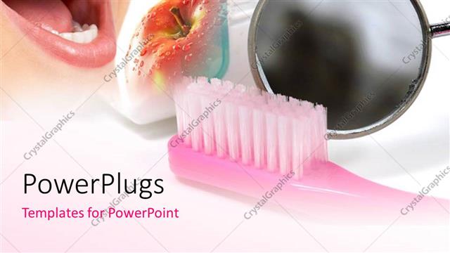  Presentation with dental hygiene - Depiction of good dentition with toothbrush and red apple