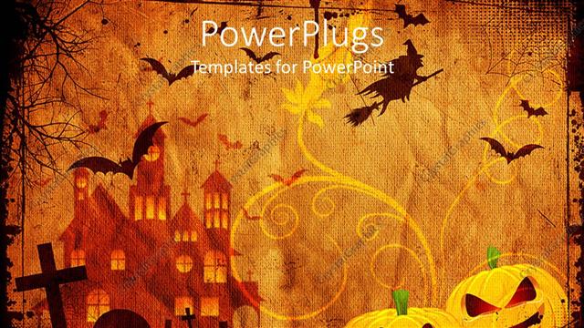  Presentation with halloween - Depiction of Halloween with bats in sky and carved grapes