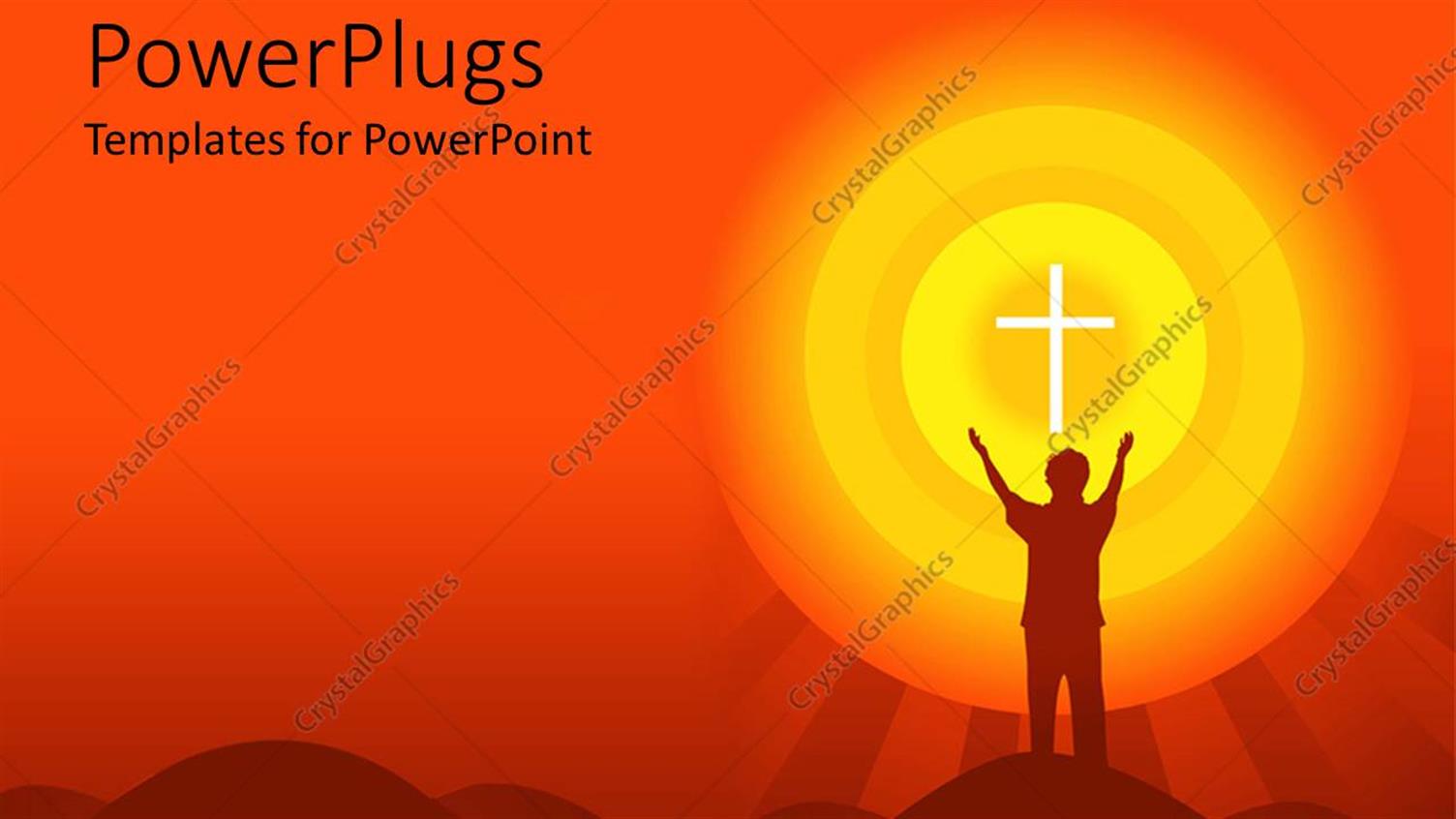 Featuring Depiction of a Human with Both Hands Stretched Toward a Cross