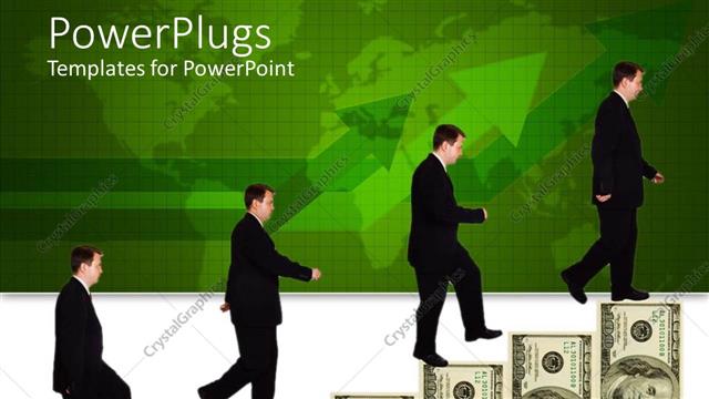  Presentation with climbing - Depiction of a human climbing bars of dollar bills