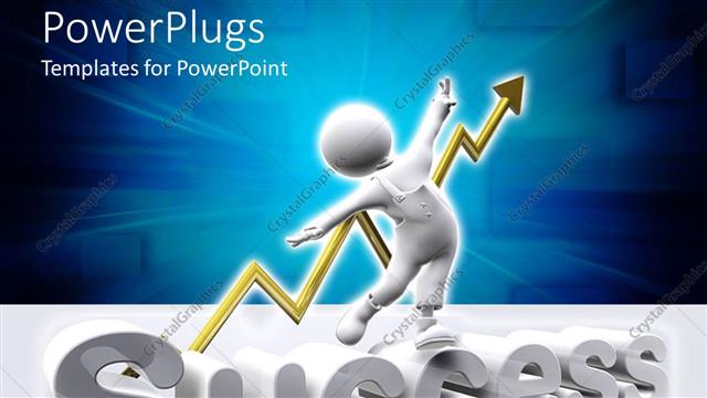  Presentation with joy - Depiction of a human figure standing on a Success text