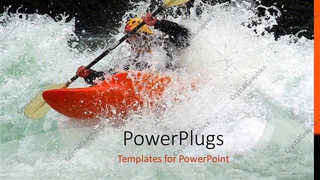  Presentation with kayak - Depiction of a human rowing on a very wavy river