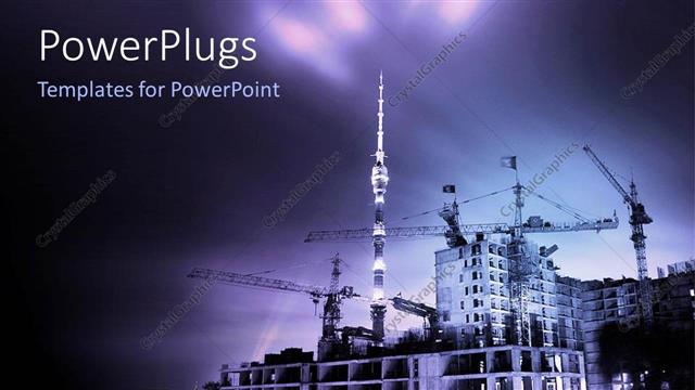  Presentation with buildings - A depiction of industry related buildings and dark clouds