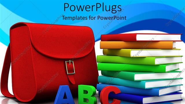  Presentation with education red - Depiction of a large red school bag with lots of books