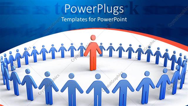  Presentation with red blue - Depiction of lots of blue colored people forming a circle round red figure
