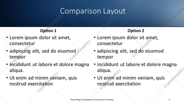 Comparison presentation slide layout