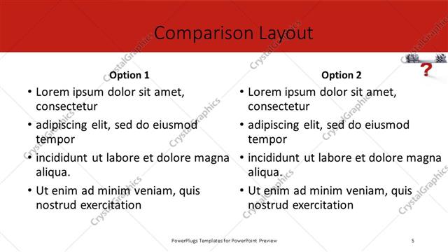 Comparison presentation slide layout